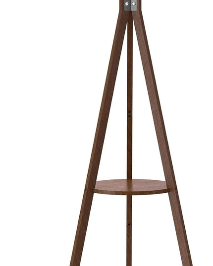 LEPOWER Tripod Floor Lamp, Mid Century Wood Standing Lamp, Modern Design Shelf Floor Lamp for Living Room, Bedroom, Office, Flaxen Lamp Shade with E26 Lamp Base Dark Brown - LeafyLoom