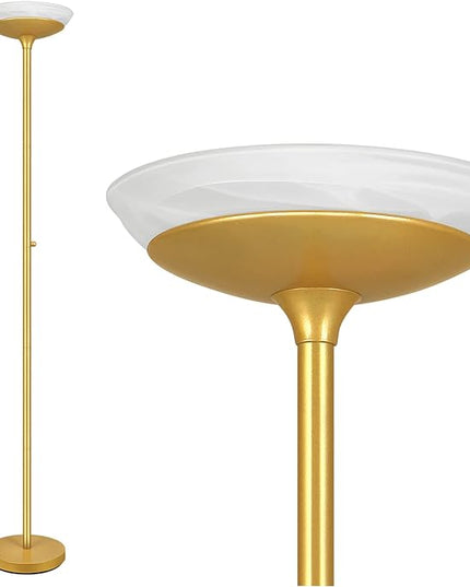 BoostArea Torchiere Floor Lamp, 24W Super Bright LED Standing Lamp, 3000K Stepless Dimmable Pole Lamp with Rotary Switch, 70 Inch Tall Metal Modern Floor Lamps for Living Room/Bedroom/Office/Den, Gold - LeafyLoom