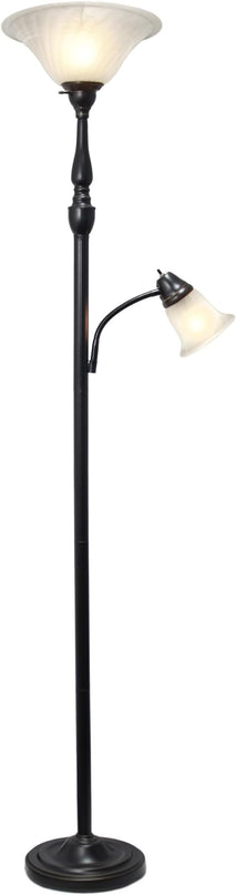 Elegant Designs LF2003-RBZ 2 Light Mother Daughter Floor Lamp with White Marble Glass,Restoration Bronze - LeafyLoom
