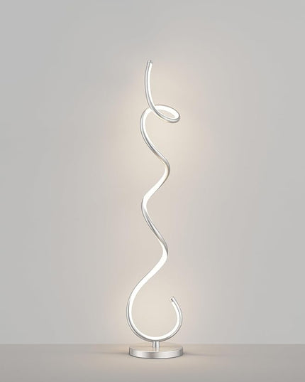 Modern Floor Lamps for Living Room, LED 53" Tall 30W Silver Spiral Corner Floor Lamp with Remote, 3 Color Temperature, Stepless Dimmable, Bright Standing Lamp for Bedroom Home Office Deco - LeafyLoom