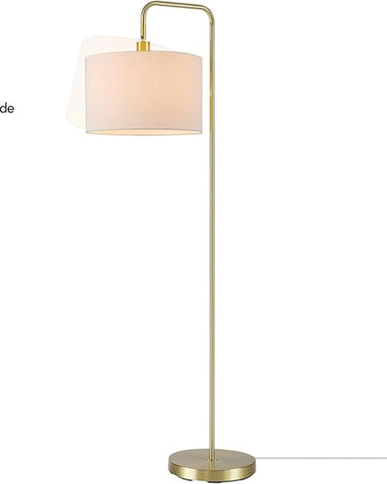 Globe Electric 61000021 58" Floor Lamp, Brass, White Linen Shade, On/Off Rotary Switch on Socket, Floor Lamp for Living Room, Floor Lamp for Bedroom, Home Improvement, Home Office Accessories - LeafyLoom