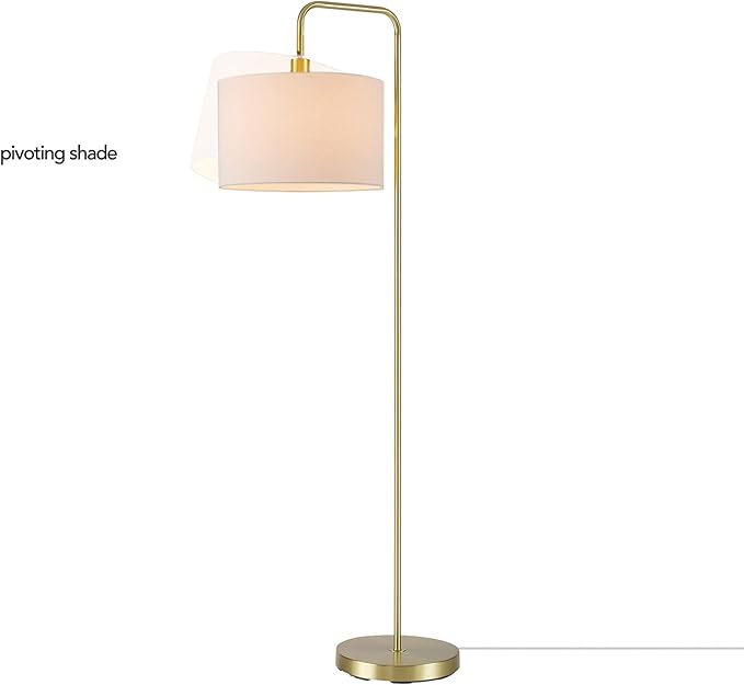 Globe Electric 61000021 58" Floor Lamp, Brass, White Linen Shade, On/Off Rotary Switch on Socket, Floor Lamp for Living Room, Floor Lamp for Bedroom, Home Improvement, Home Office Accessories - LeafyLoom