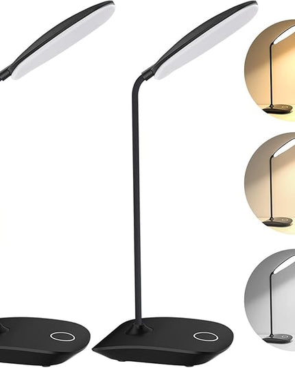 DEEPLITE Battery Operated Desk Lamp, LED Desk Light 3 Lighting Stepless Dimming, Table Lamp 5W Touch Control Eye Caring, Flexible Gooseneck, Portable Reading Light for Dorm Study Bedroom (Set of 2) - LeafyLoom