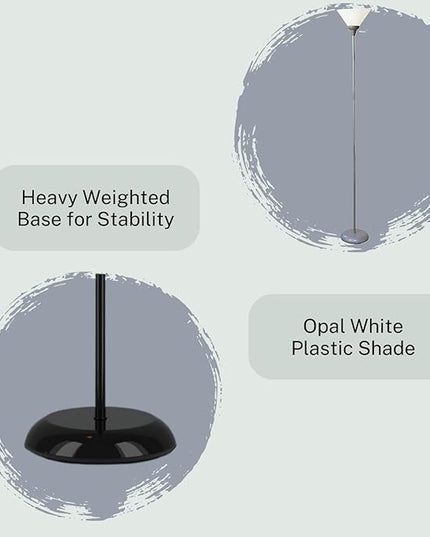 Stand Up Floor Lamp in Silver - Stylish and Functional Torchiere with Opal White Cone Shade, 70-Inch Tall Lamp Ideal for Living Rooms and Bedrooms - Contemporary Floor Lamps for Living Room - LeafyLoom
