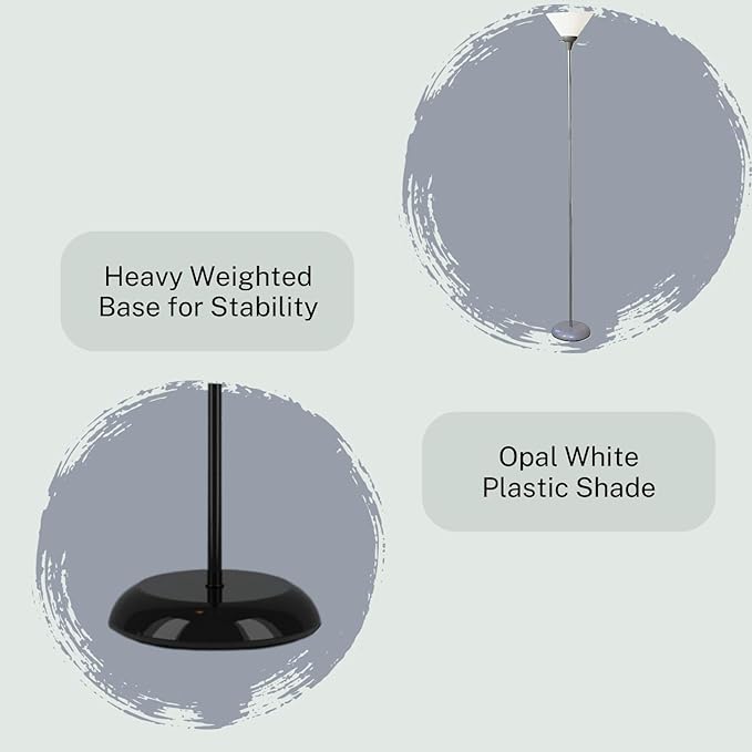 Stand Up Floor Lamp in Silver - Stylish and Functional Torchiere with Opal White Cone Shade, 70-Inch Tall Lamp Ideal for Living Rooms and Bedrooms - Contemporary Floor Lamps for Living Room - LeafyLoom