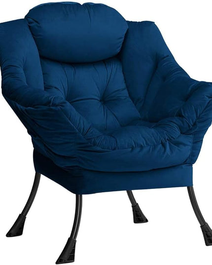 AbocoFur Modern Fabric Large Lazy Chair, Accent Oversized Comfy Reading Chair, Thick Padded Cozy Lounge Chair with Armrest, Steel Frame Leisure Sofa Chair for Living Room, Bedroom, Dorm, Royal Blue - LeafyLoom