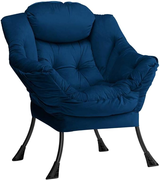 AbocoFur Modern Fabric Large Lazy Chair, Accent Oversized Comfy Reading Chair, Thick Padded Cozy Lounge Chair with Armrest, Steel Frame Leisure Sofa Chair for Living Room, Bedroom, Dorm, Royal Blue - LeafyLoom