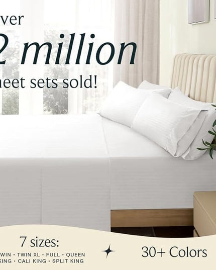 LuxClub 6 PC Full Size Sheet Set Bed Sheets, Breathable Luxury Bed Sheets, Deep Pockets 18" Wrinkle Free Cooling Bed Sheets Machine Washable Hotel Bedding (Full, Striped White) - LeafyLoom