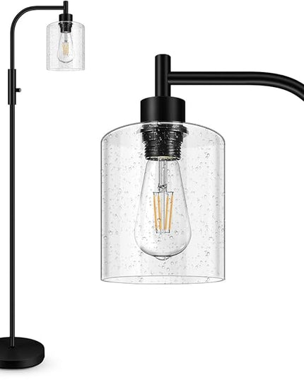 BoostArea Dimmable Floor Lamp, Standing Lamp with Seeded Glass Lampshade, 6W LED Bulb Included, Modern Floor Lamp, Industrial Floor Lamp, Bright LED Floor Lamp for Living Room and Bedroom, Office - LeafyLoom