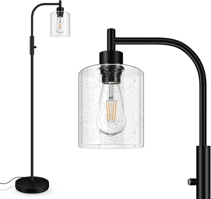 BoostArea Dimmable Floor Lamp, Standing Lamp with Seeded Glass Lampshade, 6W LED Bulb Included, Modern Floor Lamp, Industrial Floor Lamp, Bright LED Floor Lamp for Living Room and Bedroom, Office - LeafyLoom
