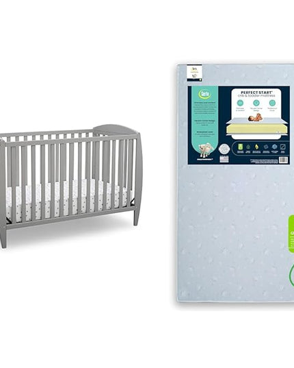 Delta Children Twinkle 4-in-1 Convertible Baby Crib, Easy to Assemble, Sustainable & Serta Perfect Start Dual Sided Baby Crib Mattress & Toddler Mattress - Waterproof - 6" Premium Sustainably - LeafyLoom
