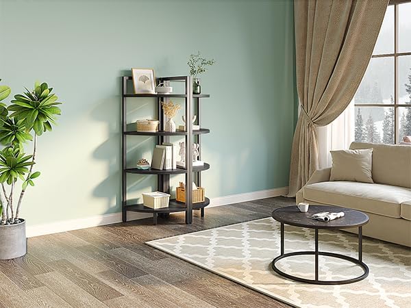 SAYGOER Corner Bookshelf 4 Tier Stand Corner Ladder Shelf Modern Storage Organizer Bookcase Industrial Display Rack Shelves for Small Space, Living Room,Home Kitchen,Office, Black - LeafyLoom