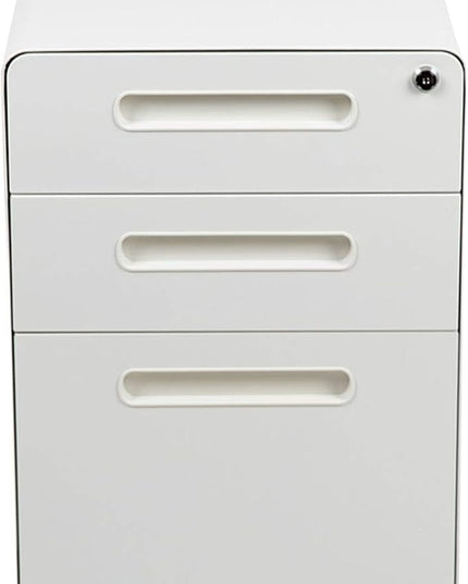Flash Furniture Wren Ergonomic 3-Drawer Mobile Locking Filing Cabinet with Anti-Tilt Mechanism and Hanging Drawer for Legal & Letter Files, White - LeafyLoom