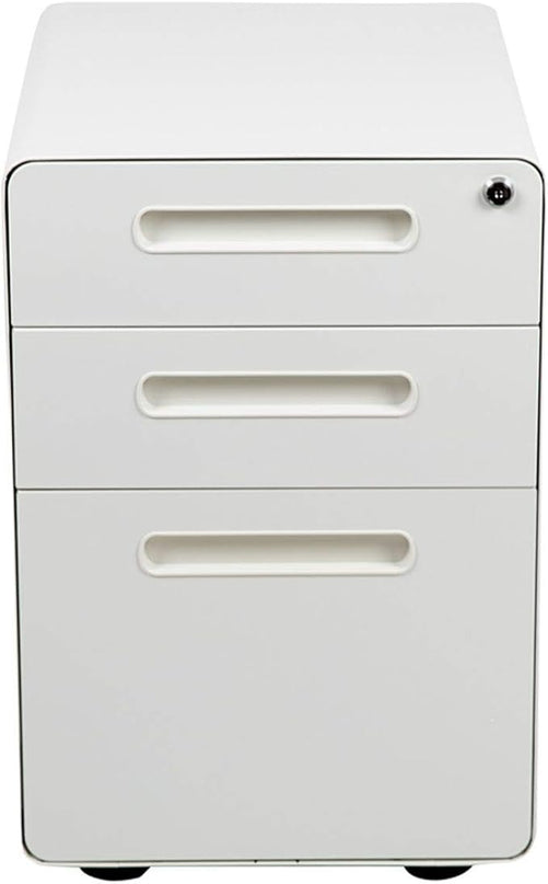 Flash Furniture Wren Ergonomic 3-Drawer Mobile Locking Filing Cabinet with Anti-Tilt Mechanism and Hanging Drawer for Legal & Letter Files, White - LeafyLoom