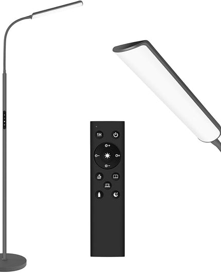 Dimunt LED Floor Lamp, 15W Bright Floor Lamps for Living Room with 1H Timer, Dimmable 3000K-6000K Colors & Brightness Standing Lamp with Remote Push Button, Reading Floor Lamps for Home Office- Grey - LeafyLoom
