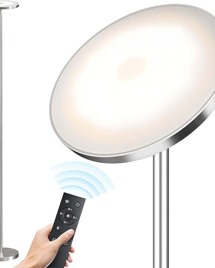SUNMORY Floor Lamps for Living Room, 32W/3000LM Super Bright LED Floor Lamp with Remote Control, 69" Tall Standing Lamp with Stepless Dimmable, Modern Torchiere Corner Lamp for Bedroom, Office Nickel - LeafyLoom