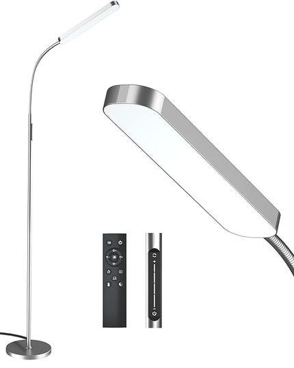 Floor Lamp, 15w/1000lm Bright LED Floor Lamp with Stepless Adjustable 3000K-6000K Colors and Dimmer, Remote and Touch Control Reading Lamp, Adjustable Gooseneck Floor Lamp for Living Room - LeafyLoom