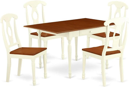 East West Furniture MZKE5-WHI-W Monza 5 Piece Set Includes a Rectangle Dining Room Table with Dropleaf and 4 Wood Seat Chairs, 36x54 Inch - LeafyLoom