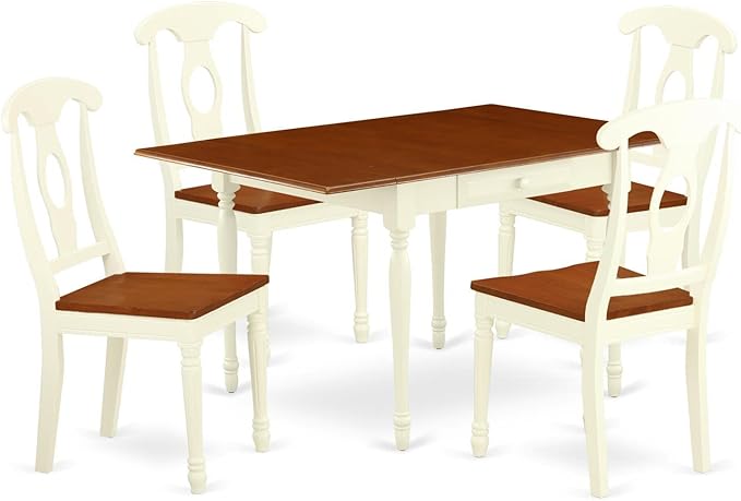 East West Furniture MZKE5-WHI-W Monza 5 Piece Set Includes a Rectangle Dining Room Table with Dropleaf and 4 Wood Seat Chairs, 36x54 Inch - LeafyLoom