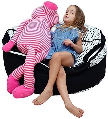 2 Sizes in 1 Stuffed Animal Storage Bean Bag Chair Cover for Kids & Adults | Washable XL Stuffie Seat | 100% Cotton | Pouf Organizer for Plush Toys, Linens, Quilts & Pillows | Black & White - LeafyLoom