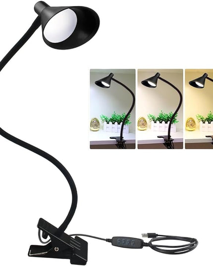 Semlos LED Reading Light, Clamp Lamp 3 Color Modes 5 Brightness, Clip Ligh for Desk Bedside Table, 5W USB Powered, Flexible Arm(Black) - LeafyLoom