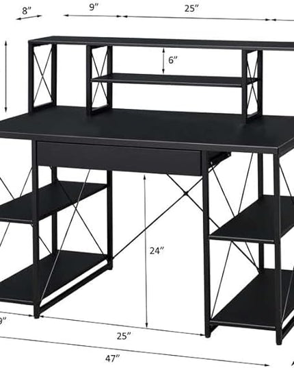 Acme Amiel Wooden 1-Drawer Writing Desk with Small Hutch in Black - LeafyLoom