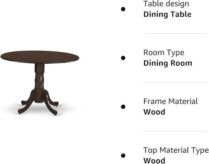 East West Furniture DLT-ESP-TP Dublin Modern Kitchen Table - a Round Dining Table Top with Dropleaf & Pedestal Base, 42x42 Inch, Espresso - LeafyLoom