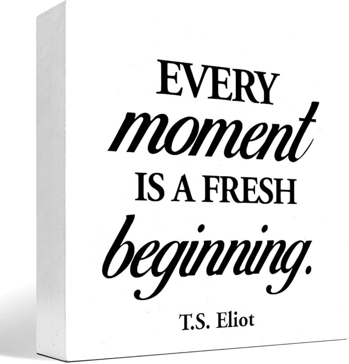 Positive Wood Box Sign Desk Decor,Every Moment is a Fresh Beginning Wood Plaque Signs,Rusti Inspirational Wooden Block Sign Decor for Home Office Shelf Desk Table Decoration C1067 - LeafyLoom