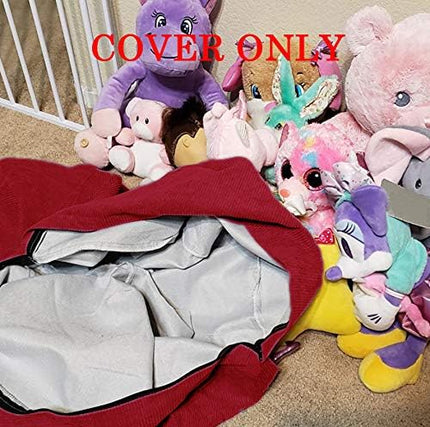 Stuffed Animal Storage Bean Bag Chair Cover (No Filler) for Kids and Adults.Soft Premium Corduroy Stuffable Beanbag for Organizing Children Plush Toys or Memory Foam Large 300L (WineRed) - LeafyLoom