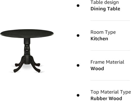 East West Furniture DLT-ABK-TP Dublin Dining Table - a Round Wooden Table Top with Dropleaf & Pedestal Base, 42x42 Inch, Wirebrushed Black - LeafyLoom