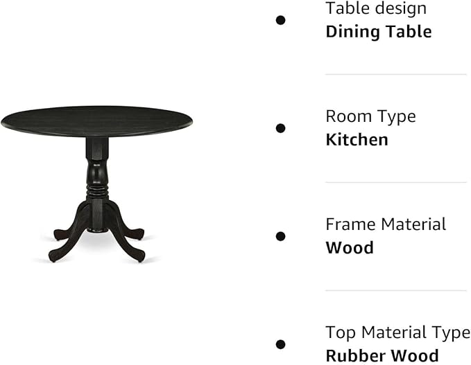 East West Furniture DLT-ABK-TP Dublin Dining Table - a Round Wooden Table Top with Dropleaf & Pedestal Base, 42x42 Inch, Wirebrushed Black - LeafyLoom