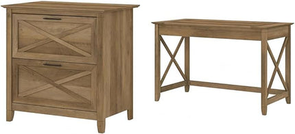 Bush Furniture Key West 2-Drawer Lateral File & Writing Table Set, Modern Farmhouse Home Office - LeafyLoom