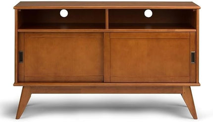 SIMPLIHOME Draper SOLID HARDWOOD 54 Inch Wide Mid Century Modern TV Media Stand in Teak Brown For TVs up to 60 Inches, For the Living Room and Entertainment Center - LeafyLoom