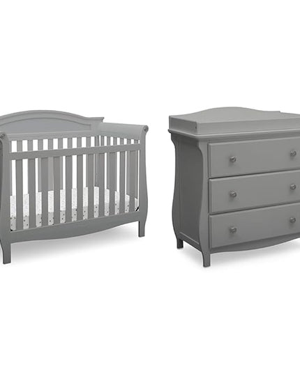 Delta Children Lancaster 4-in-1 Convertible Baby Crib & 3 Drawer Dresser with Changing Top, Grey - LeafyLoom
