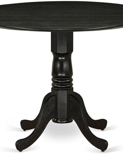 East West Furniture DLT-ABK-TP Dublin Dining Table - a Round Wooden Table Top with Dropleaf & Pedestal Base, 42x42 Inch, Wirebrushed Black - LeafyLoom
