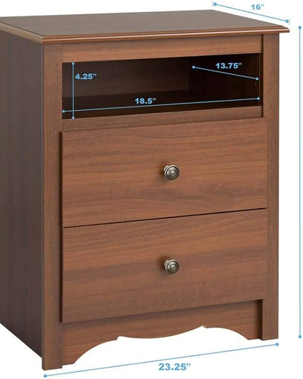 Prepac's Fremont 2 Drawer Nightstand: Elegant Bedroom Furniture, Bedside Table with Open Shelf, 23.25"W x 16"D x 28"H, Cherry - CDC-2428 - LeafyLoom