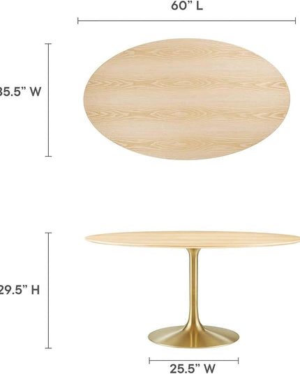 Modway Lippa Dining Table, 60", Gold Natural - LeafyLoom