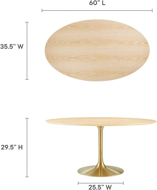 Modway Lippa Dining Table, 60", Gold Natural - LeafyLoom