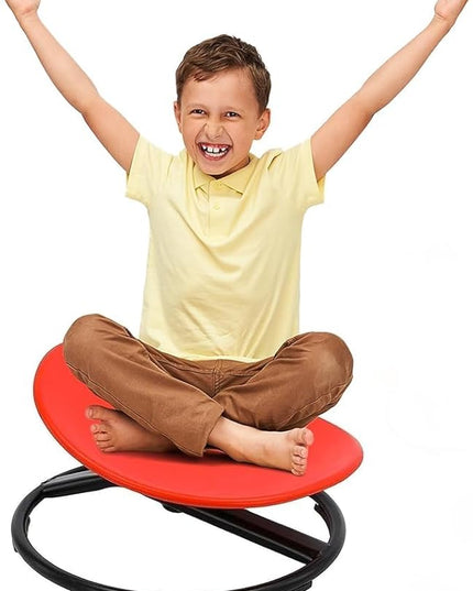 Giggle & Play Kids Swivel Chair, Sensory Spinning Chair, Body Balance Physical Therapy Equipment, Autism Swivel Chair, Montessori Carousel Spinning Toy Chair - 360° Sit and Spin (Red) - LeafyLoom