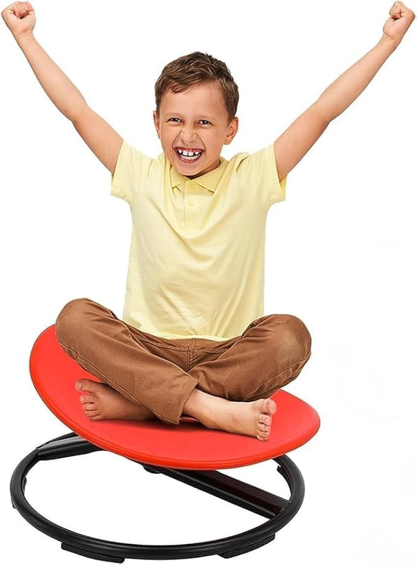 Giggle & Play Kids Swivel Chair, Sensory Spinning Chair, Body Balance Physical Therapy Equipment, Autism Swivel Chair, Montessori Carousel Spinning Toy Chair - 360° Sit and Spin (Red) - LeafyLoom