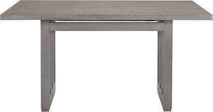 Wood 7-Piece Dining Set for 6, Wooden Rectangular Table and Six Upholstered Chairs for Dinette Room and Kitchen, Grey, 60" L x 36" W x 30" H, Gray+Beige - LeafyLoom