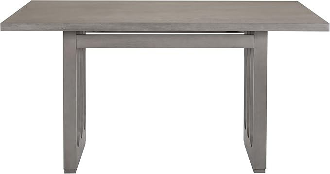 Wood 7-Piece Dining Set for 6, Wooden Rectangular Table and Six Upholstered Chairs for Dinette Room and Kitchen, Grey, 60" L x 36" W x 30" H, Gray+Beige - LeafyLoom