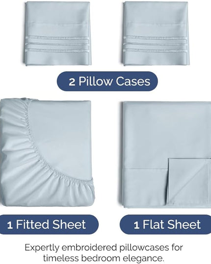 Cal King Size 4 Piece Sheet Set - Comfy Breathable & Cooling Sheets - Hotel Luxury Bed Sheets for Women & Men - Deep Pockets, Easy-Fit, Soft & Wrinkle Free Sheets - Sky Blue Oeko-Tex Bed Sheet Set - LeafyLoom