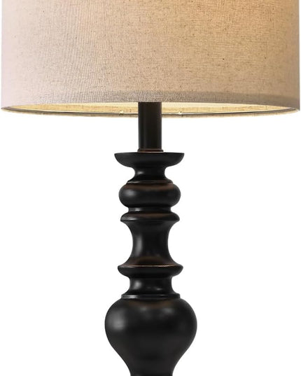 BOBOMOMO Resin 27.5" Farmhouse Lamps for Bedrooms Retro Side Table Lamps Bedside Lamp for Side Nightstand Living Room Black（1 Pack） - LeafyLoom