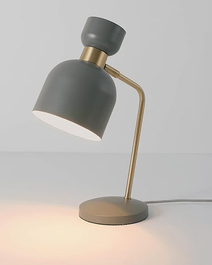 Globe Electric 52298 Harper 16" Desk Lamp, Matte Gray, Matte Brass Arm and Pivot Joint, in-Line On Off Switch - LeafyLoom