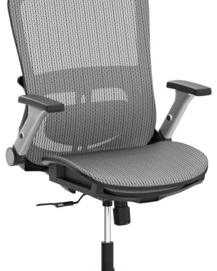 COLAMY Ergonomic Mesh Office Chair with Footrest, High Back Computer Executive Desk Chair with Headrest and 4D Flip-up Armrests, Adjustable Tilt Lock and Lumbar Support-Grey - LeafyLoom