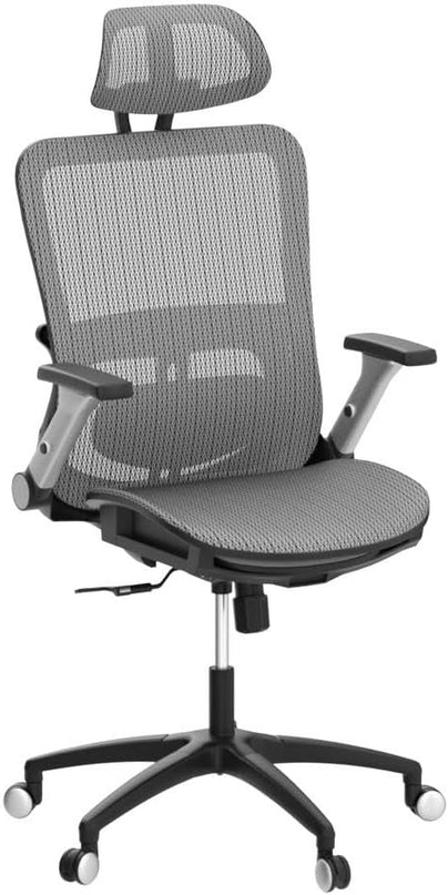 COLAMY Ergonomic Mesh Office Chair with Footrest, High Back Computer Executive Desk Chair with Headrest and 4D Flip-up Armrests, Adjustable Tilt Lock and Lumbar Support-Grey - LeafyLoom