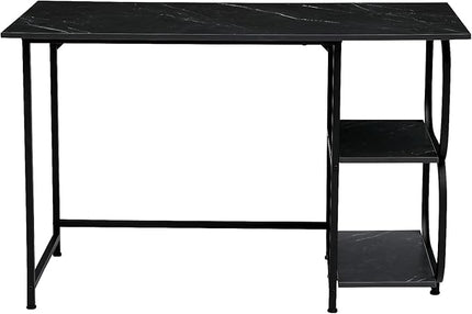 Black Marble 47inch Computer Desk Writing Workstation Home Office Table with 2-Tier Storage Shelves for Small Space - LeafyLoom