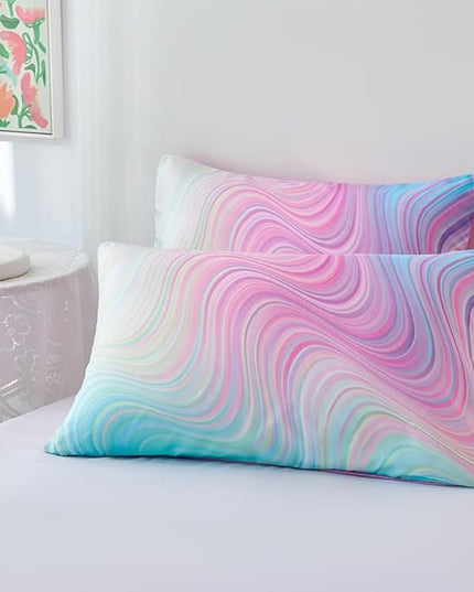 Full Size Comforter Sets for Girls 7PCS,Pink Bedding Sets,Bed Sets for Girls with Flat Sheet and Fitted Sheet,Pillowcases,Cushions,Tie Dye Comforter Sets - LeafyLoom