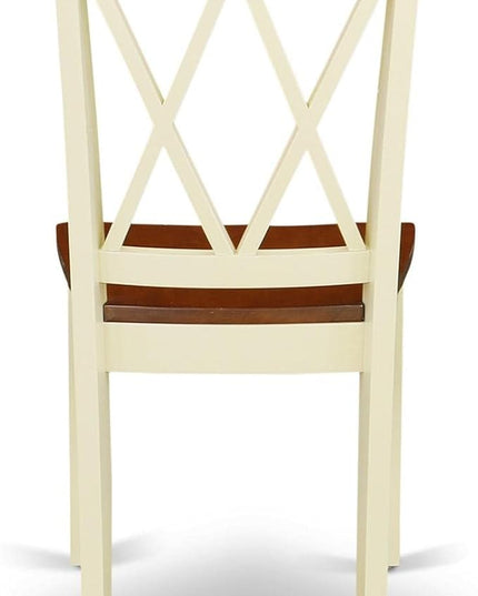 East West Furniture CLC-BMK-W Clarksville Dining Room Chairs - Double Cross Back Wood Seat Chairs, Set of 2, Buttermilk & Cherry - LeafyLoom